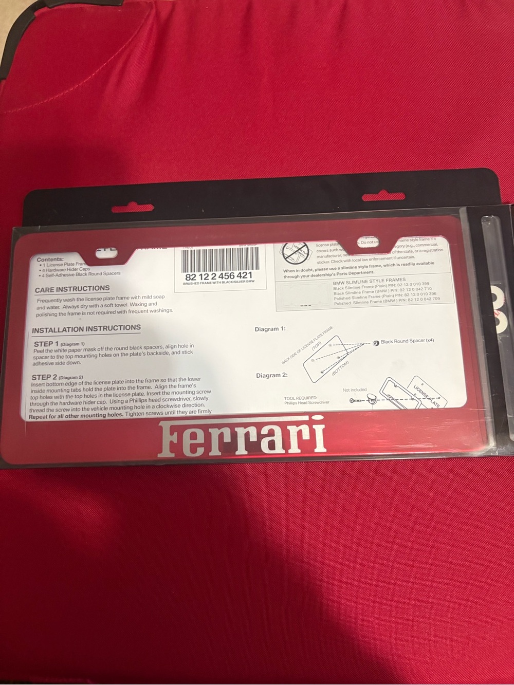 New stainless only one Ferrari Red License Plate Frame Ferrari Logo authentic
